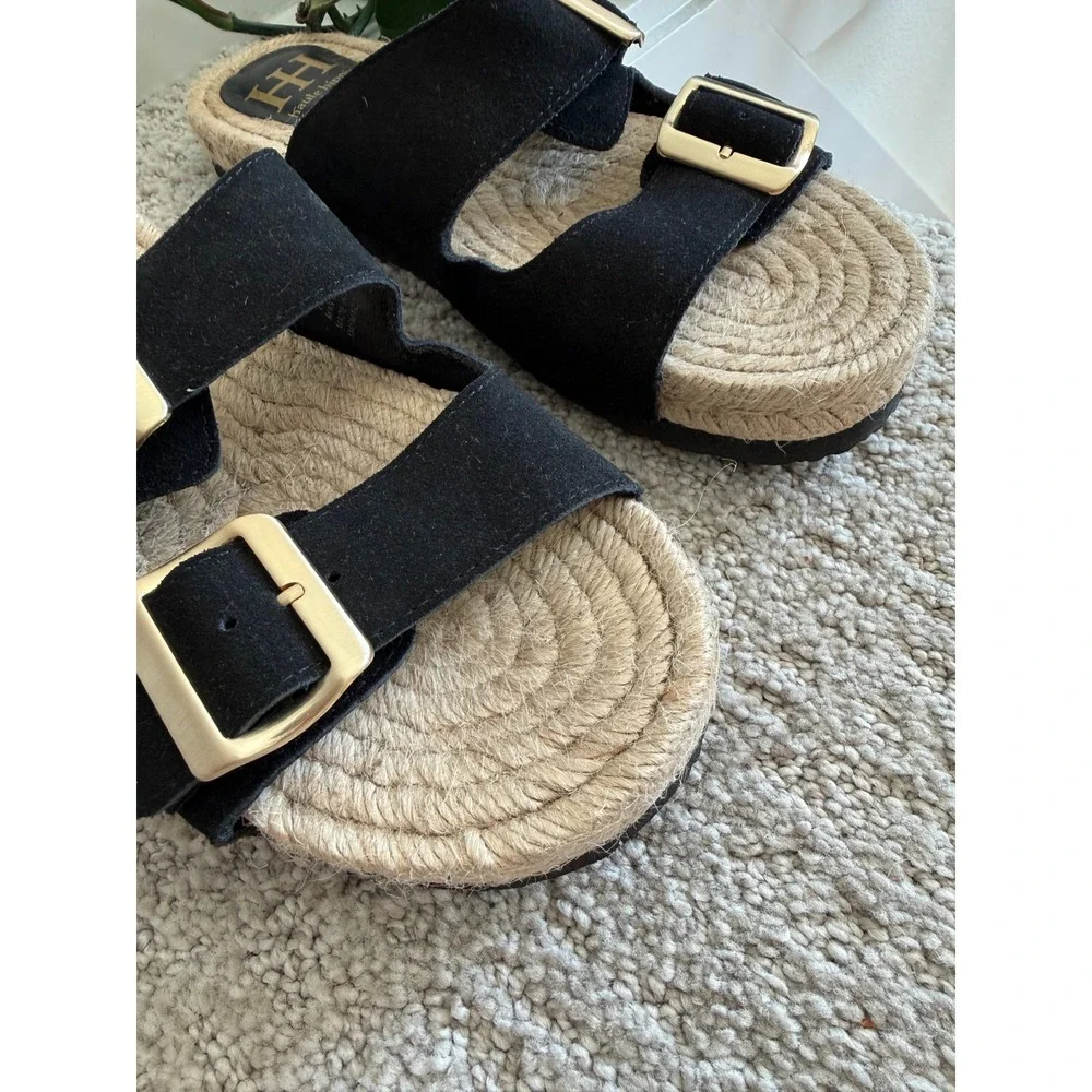 NEW Haute Hippie Nikki Black Suede Buckle Slide Sandals ESPADRILLE WOMEN 9
